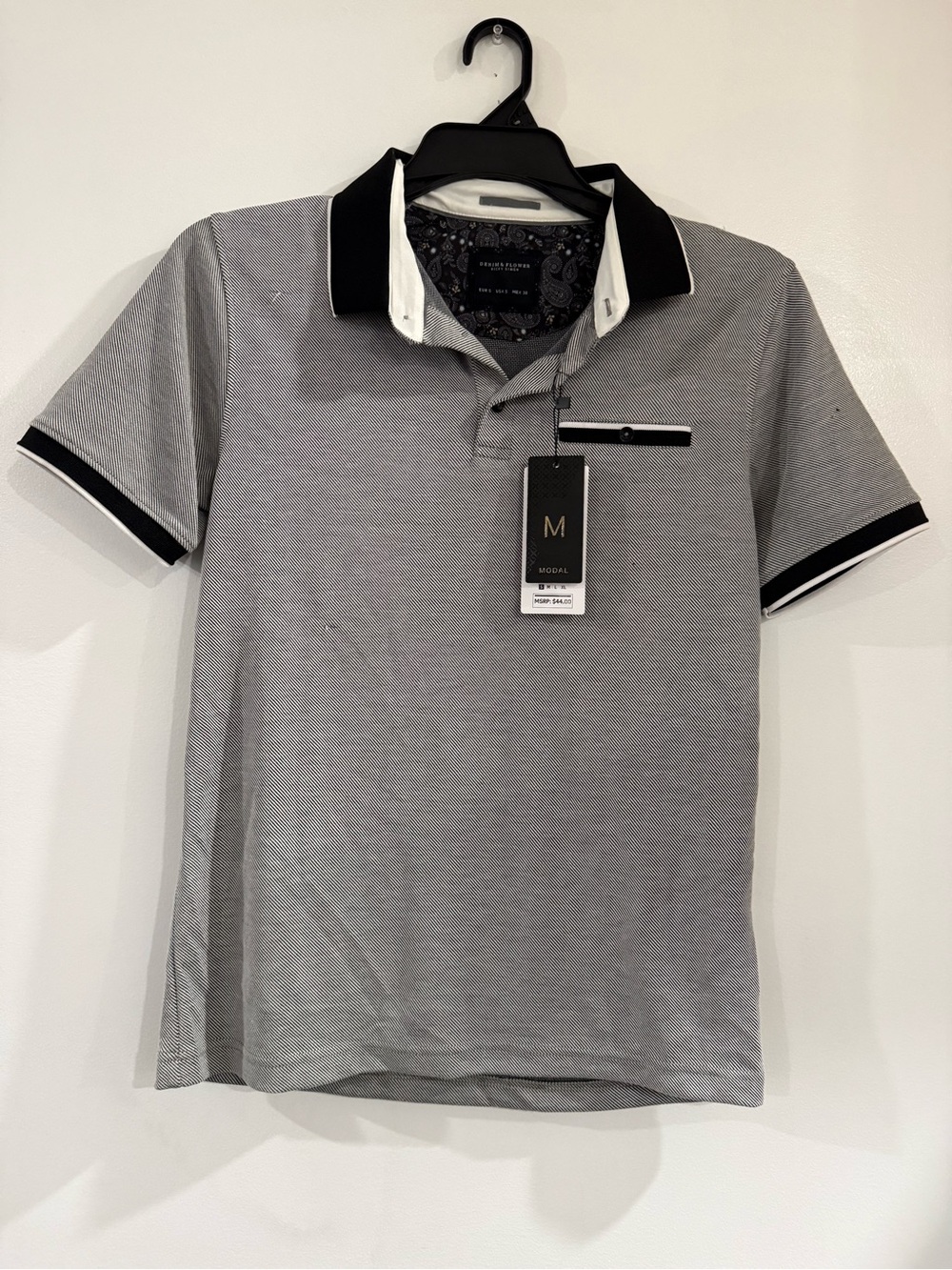 Denim & Flower Gray Polo with Black Contrast Collar